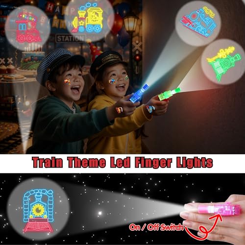 72 PC Train Party Favors Set: LED Finger Lights & Tattoos