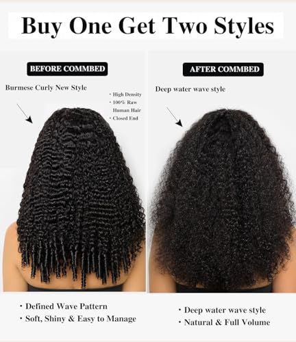 Burmese Curly Half Wig - Glueless Human Hair 180% Density 16"