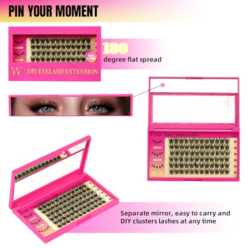 Lash Clusters 72Pcs Cluster Lashes D Curl Cluster Eyelash Extensions Mix10-16mm Individual Eyelashes Clusters Wispy DIY Eyelash Extension Thin Band For Makeup at Home by W(Babe-D-12mm£©