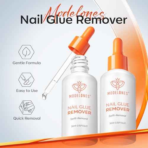 modelones 30ml Nail Glue Remover for Press On Nails, Upgrade Clear Stick On Nails Remover for Acrylic Tips, Nail Polish Remover with Wood Stick