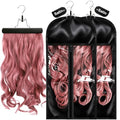 FAMOVELL 2 Pack Silk Satin Wig Storage Bags with Wooden Hangers
