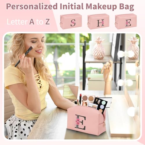 Personalized Initial Makeup Bag for Women, Small Cosmetic Organizer