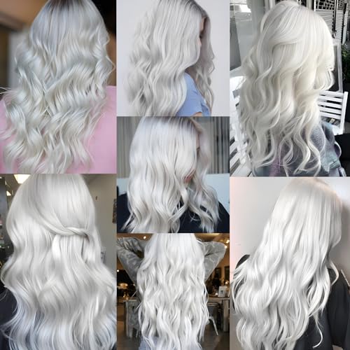 Olldag 20 Inch Colored White Hair Extensions Party Highlights, Straight Hairpiece Clip in Synthetic Hair Extensions for Kids Girls (12 Pcs White)