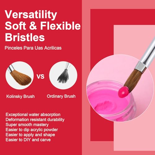 4PCS Gradient Red Silver Acrylic Nail Brush Set Kolinsky Hair Oval Pressed Shape