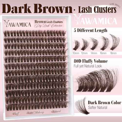 Dark Brown Lash Clusters 80D Fluffy Wispy Volume Cluster Eyelash Extensions D Curl 10?18mm Individual Cluster Lashes 240PCS Brown Eyelash Clusters DIY Lash Extension for Natural Glam Look by Yawamica