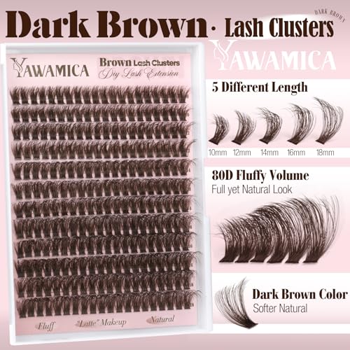 Dark Brown Lash Clusters 80D Fluffy D Curl 10-18mm