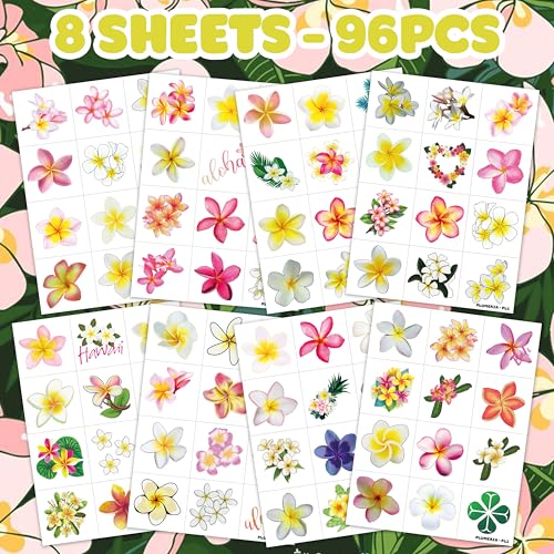 96 PCS Plumeria Flower Temporary Tattoos Hawaiian Luau
