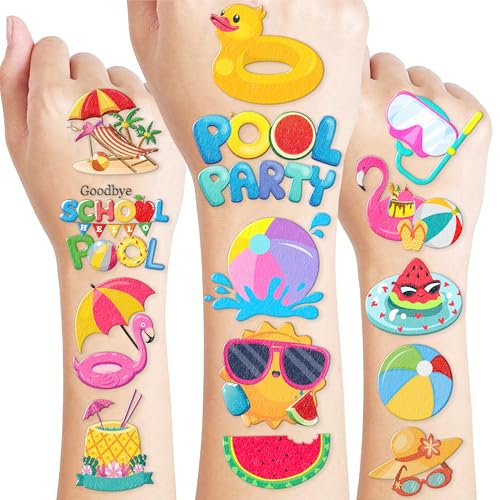 Summer Pool Beach Temporary Tattoos 100PCS Kids Party Favors