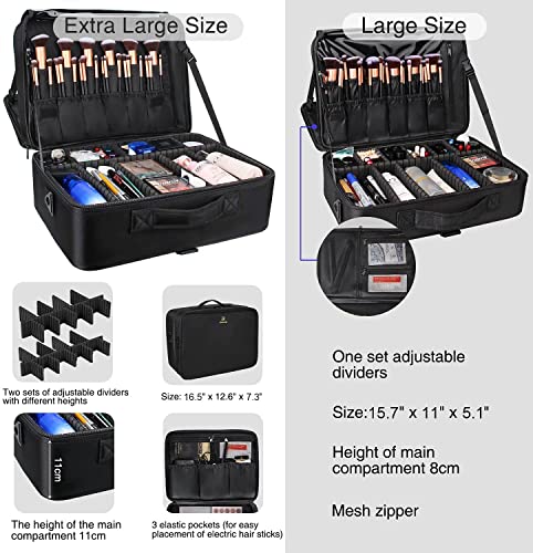 Extra Large Makeup Train Case with Adjustable Dividers & Shoulder Strap