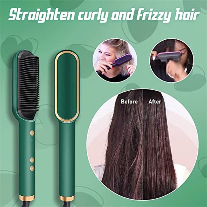 2-in-1 Ionic Hair Straightener Brush with 5 Heat Settings