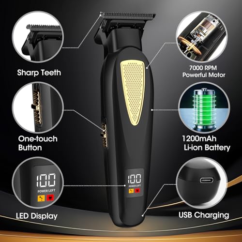 Zeuti Hair Clippers,Mens Beard Trimmer,Electric Razor for Men,Professional Hair Cutting Kit & Zero Gap T-Blade Trimmer & 7500 RPM Foil Shaver with LCD Display,Mens Gift