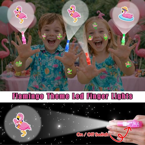 Flamingo Party Favors Set - 24 LED Finger Lights & 48 Glow Tattoos