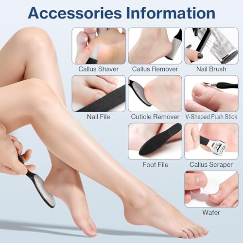Electric Foot Callus Remover with 60pcs Sandpaper and 10 Pedicure Kit, 9 Speed Electric Foot File, Rechargeable Pedicure Tools for Feet Portable Foot Scraper for Dead Hard Skin (Black)