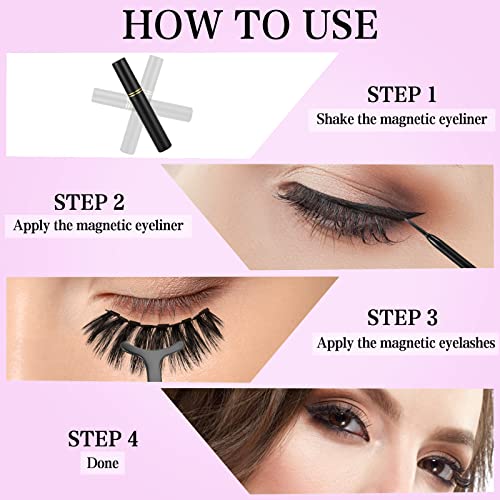Magnetic Eyelashes Kit - 12 Pairs Reusable 3D Lashes with Eyeliner