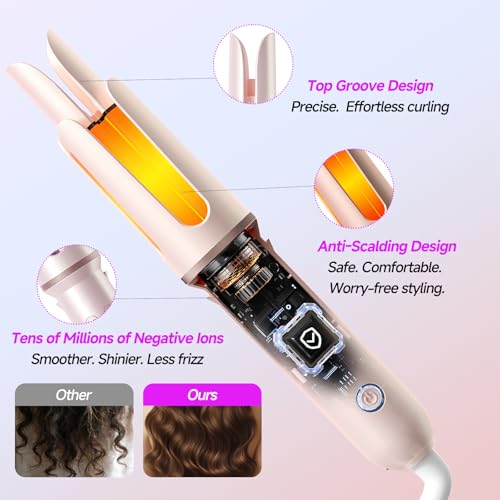 Automatic Curling Iron, 4 Temp, 1.25" Rotating Wand for Beach Waves