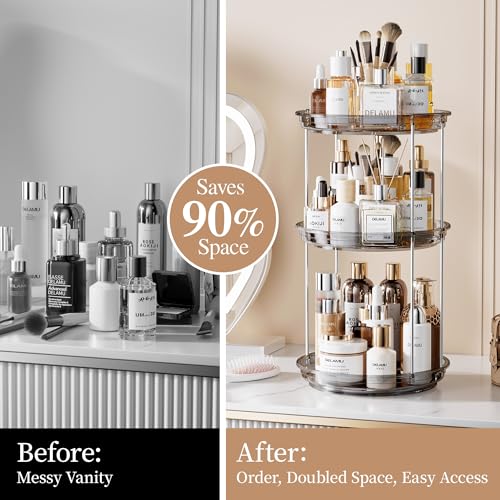 Delamu 3-Tier Rotating Makeup Organizer - Large Capacity Skincare Holder
