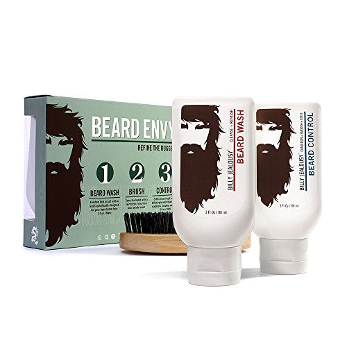 Billy Jealousy Beard Envy Facial Hair Refining Kit with Beard Wash Facial Hair Control and Boar Bristle Brush for Clean, Hydrated, Soft, Tamed Unruly Mane
