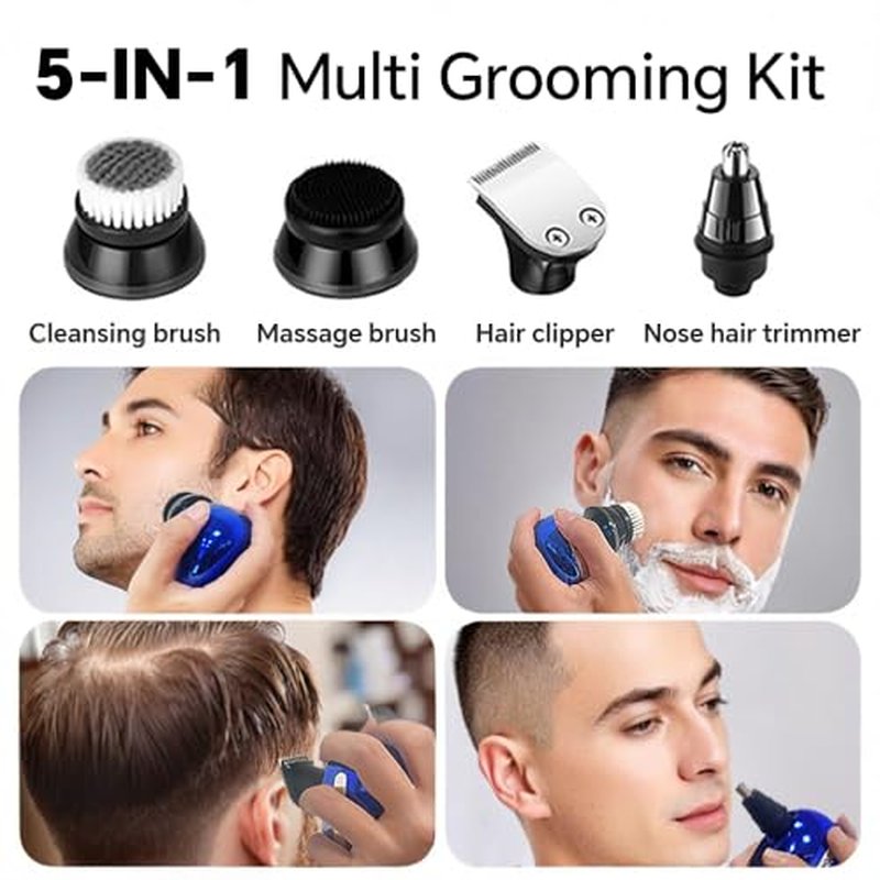 5-in-1 Electric Head Shavers for Bald Men,Wet Dry Waterproof Cordless Men's Rotary Razor for Head/Face,Grooming Kit with Nose Trimmer-Hair Clippers, LED Display, USB Type-c Charging Rechargeable
