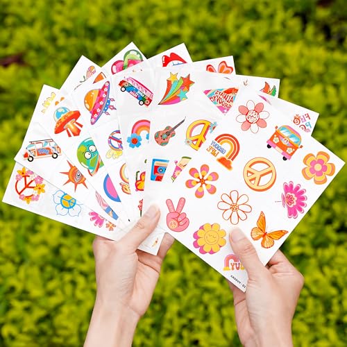 96 PCS Retro 60s 70s Temporary Tattoos for Kids Party