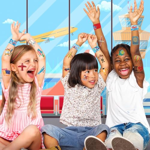 Airplane Party Favors Set - 24 Slap Bracelets & 36 Tattoos