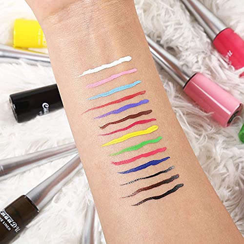 14 Colored Eyeliners - Liquid Color Eyeliner Highly Pigmented - White Eyeliner - Liquid Liner Coloful Set - Vivid Matte Eye Makeup
