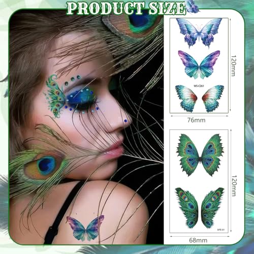 22 Sheets Glitter Butterfly Temporary Tattoos for Women