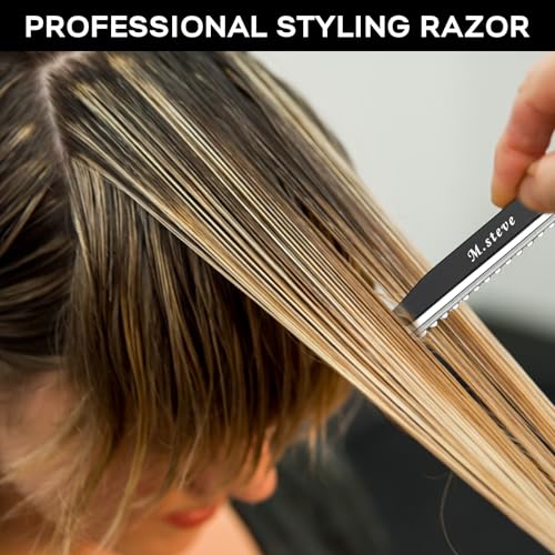 Hair Razors For Cutting Hair 6.89",Professional Styling Thinning Texturizing Cutting Razor with Replacement Blades,Ideal for Salon/Home -11PCS Black