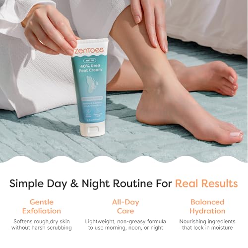 ZenToes Urea Foot Cream 40% - Exfoliating Lotion for Cracked Heels & Dry Feet