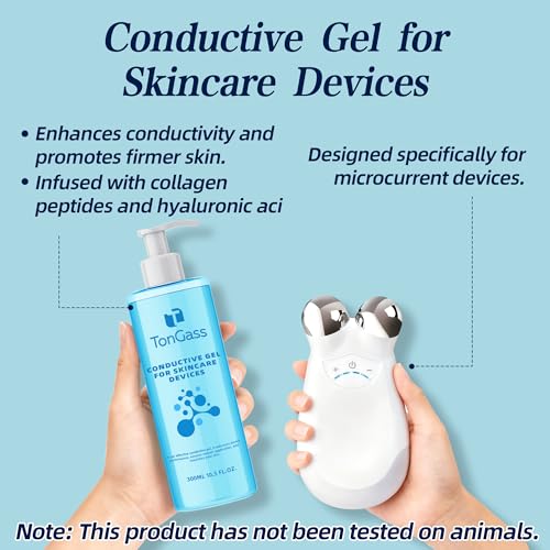 TonGass Conductive Gel for Microcurrent & LED Facial Devices, Hydrating Smooth Glide Gel with Hyaluronic Acid & Collagen Peptides, Lightweight Non-Sticky Skincare Gels for Device Use - 2 Pack