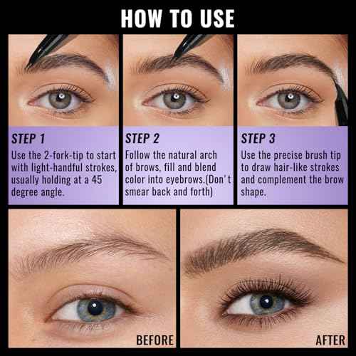 UCANBE Eyebrow Pen, Dual-Curved Eyebrow Pencils for Women, 2-in-1 Brow Pencil with 2-Fork-Tip & Precise Brush-Tip for Natural Hair-Like Brows, Waterproof Microblading Brow Pen Last 24Hrs(Black Brown)