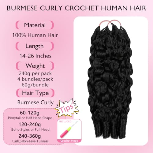 Burmese Curly Crochet Hair 14" 240g 4 Bundles Knotless