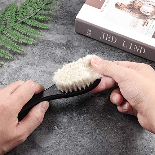 4 Pieces Barber Fade Brush Set with Natural Fiber Wooden Handle - Beard Styling Brush, Neck Duster, and Cleaning Brush for Men's Grooming