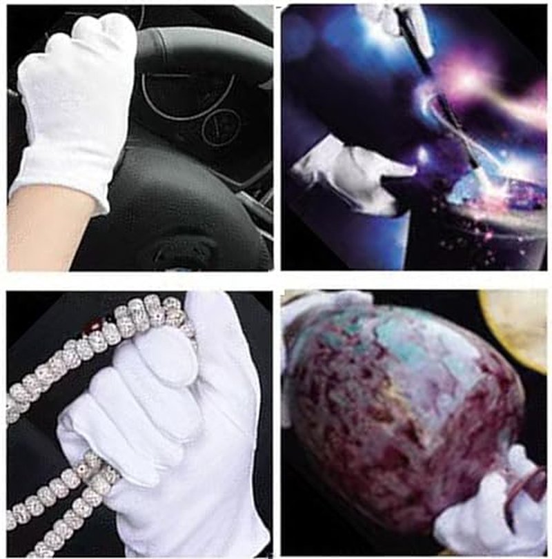 12 Pairs White Cotton Gloves for Eczema, Dry Hands & Spa
