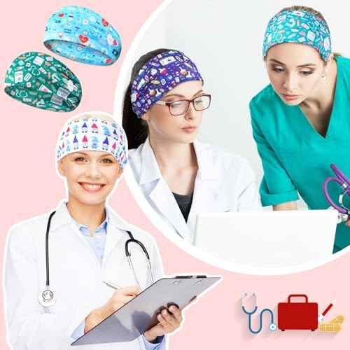 Jexine 20 Pcs Women Nurse Headbands with Button Wide Headbands for Mask Non Slip Elastic Ear Protection Nurse Christmas Thanksgiving Gifts for Doctors Sweatband Medical Hairband Workout Yoga Turban