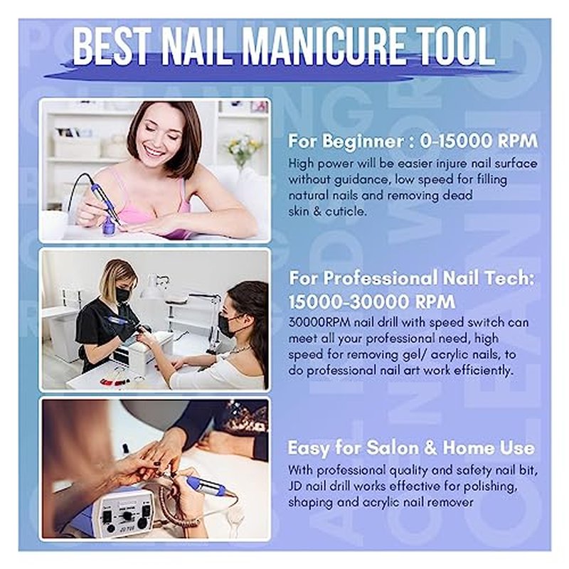 30000RPM Electric Nail Drill for Acrylics & Gel Polish