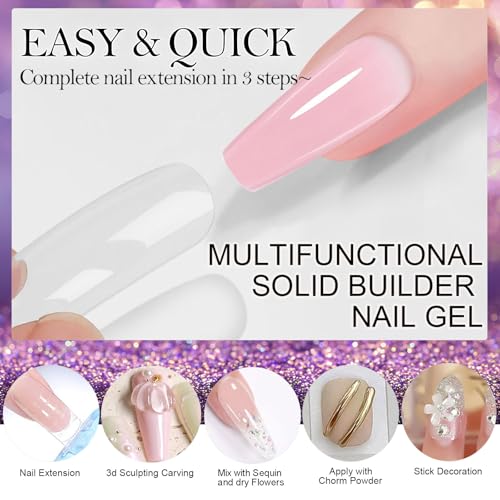 NAILGIL Solid Builder Gel For Nails 4 Colors, White Clear Nude Pink 3D Flower Nail Art Sculpture Extension Gel Non-Sticky Hand Sock Off UV LED Salon DIY at Home-60g/2.1oz