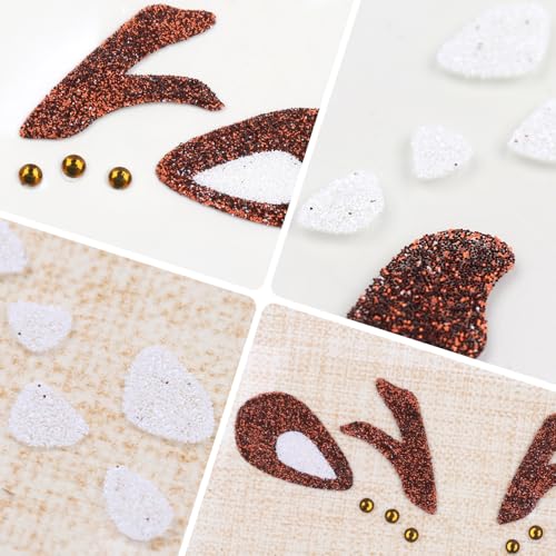 Totelux Christmas Reindeer Face Tattoos Stickers Glitter Face Jewels Cute Animal Deer Temporary Tattoo for Adult Kids Makeup Birthday Festive Cosplay Party Decoration Supplies 2Pcs