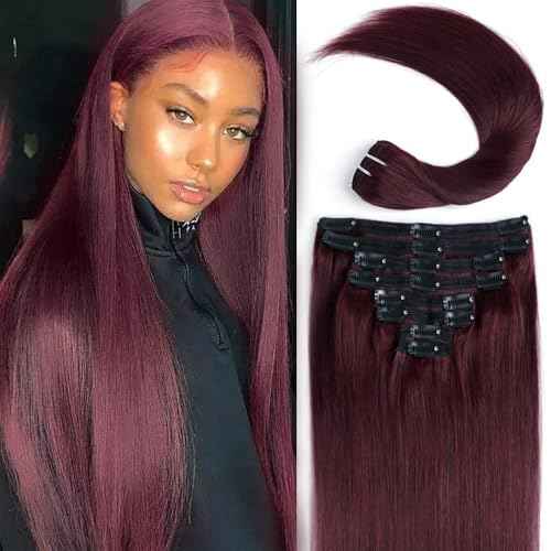 Nvnvdij Straight Clip in Hair Extensions Remy Human Hair 8pcs Per Set with 18Clips Double Weft Clip in Human Hair Extensions Real Human Hair For Women (18 Inch #99J)
