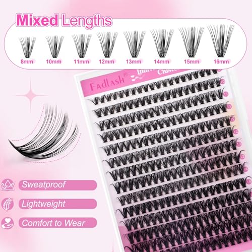 Eyelash Clusters Kit 280PCS - D Curl 8-16mm with Bond & Tweezers