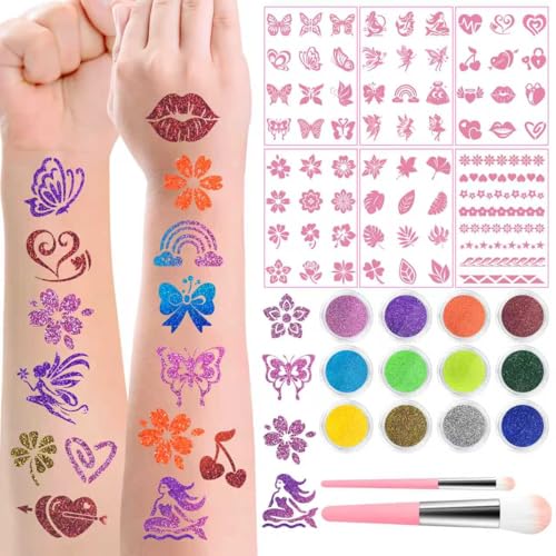 Glitter Tattoo Kit for Kids - 68 Designs with 12 Colors