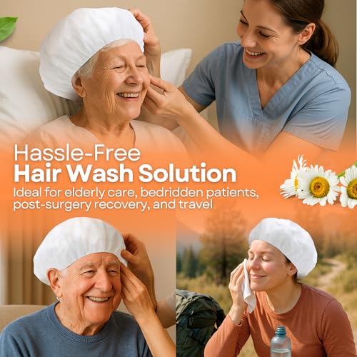 No Rinse Shampoo Caps (Pack of 6) ? Rinse-Free Shower Cap for Elderly, Bedridden Patients, Travel, Hospital, or Camping ? Waterless Hair Wash Solution