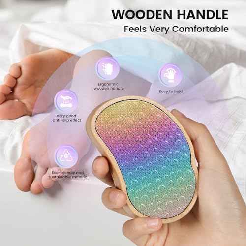 BEZOX Stainless Steel Pedi Egg Foot File Callus Remover for Dry and Wet Feet, Smooth Rough Skin, Plastic-Free Pedicure Tool Pumice Stone, Washable Foot Scrubber for Cracked Heels - Rainbow