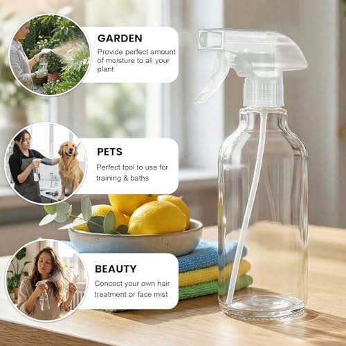 Glass Spray Bottles 16.9oz - Adjustable Mist/Stream, 2-Pack