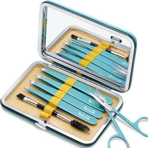 TsMADDTs Tweezers for Women Facial Hair, Eyebrow Tweezers for Women Men, Professional Ingrown Hair Removal Set, Eyebrow Kit with Mirror, Scissor