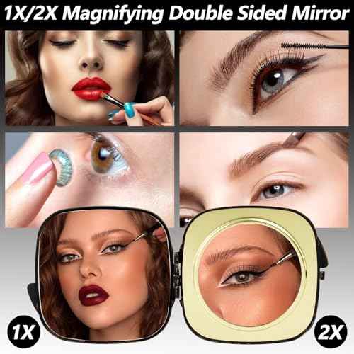 Travel Small Compact 1X/2X Mirror - Handheld, Foldable, Lightweight - Mini Pocket Magnifier for Wallet - Square 3.0 inches x 2.8 inches (Ancient Bronze)