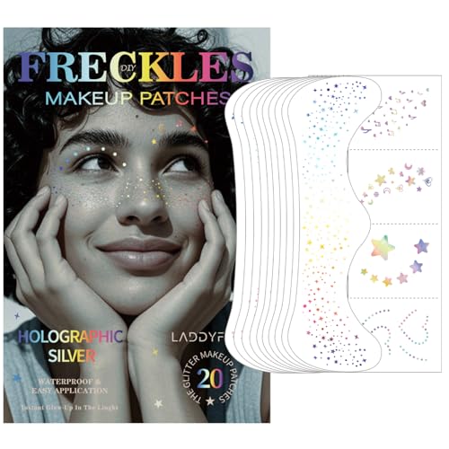 20 Pcs Holographic Glitter Freckles Face Tattoos - Waterproof Makeup Patches