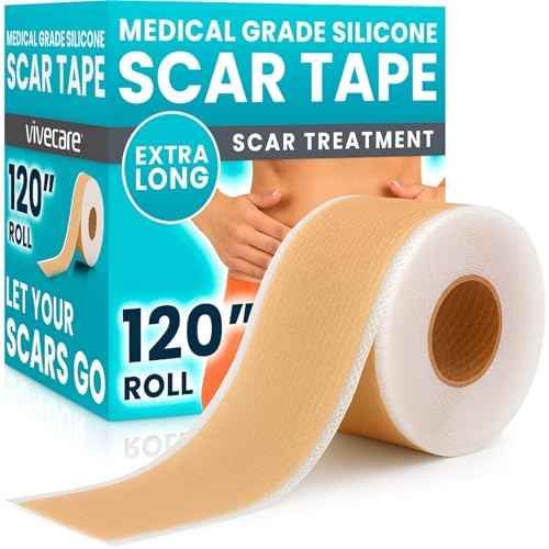 ViveCare Silicone Scar Sheets Tape (1.6" x 120" Roll) ? Medical Grade Silicone Scar Tape for Surgical Scars, C Section, Keloid & Hypertrophic Scars ? Waterproof, Reusable, Adhesive Scar Treatment Roll