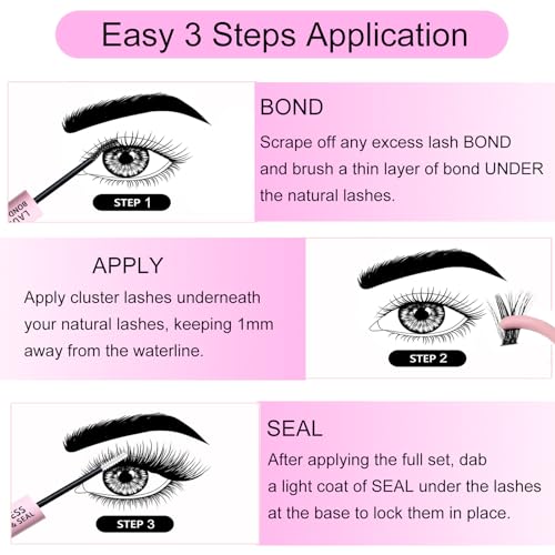 Lash Extension Kit 300 Pcs Lash Clusters Kit Lash Bond and Seal Waterproof DIY Lash Extension Kit Lash Remover Eyelash Brush Lash Tweezers Eyelash Extension Kit (Set 20D/40D/50D-0.07C-8-16Mix)