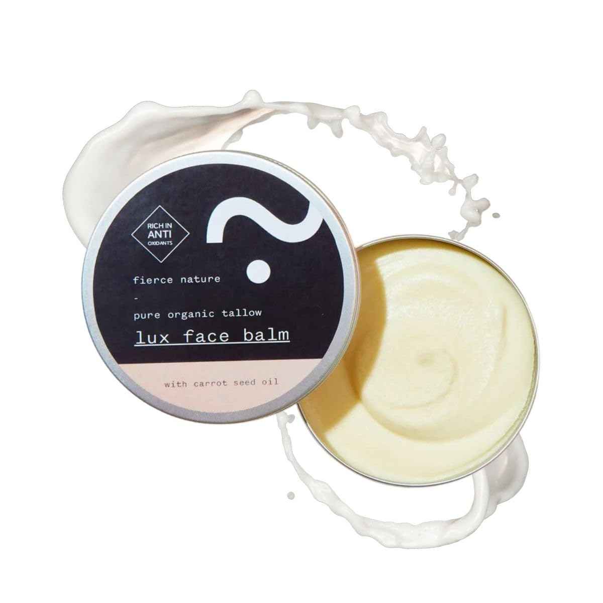 fierce nature Luxe Face Balm with Carrot Seed Oil, Pure Tallow Balm as Vitamin-Rich Natural Face Moisturizer, Men and Women’s Cleansing Balm for Face and Body, Unscented, 100g