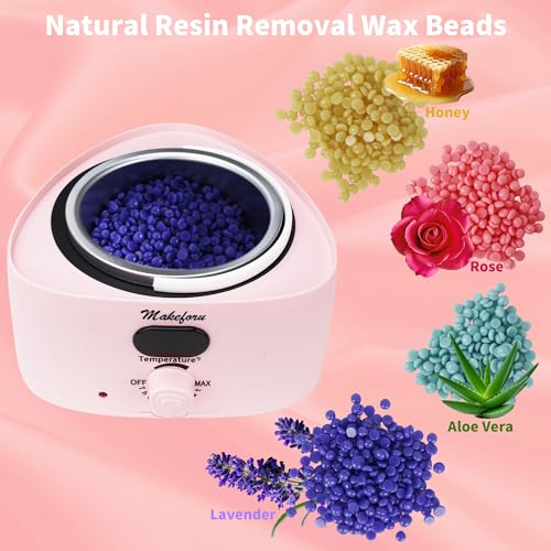 Brazilian Waxing Kit - Bikini & Full Body Hair Removal with Digital Warmer, 4 Scented Wax Beads & 27 Silicone Tools - Home Waxing for Women & Men, Face & Body Care (Pink)